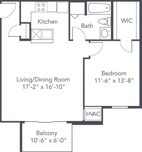 Floor plan for 1 bed, 1 bath, 753 sqft